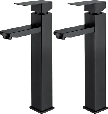 Produktbild von 2pcs Wasserhahn Bad Schwarz Badarmatur Warm und Kalt Waschbecken Armatur, Mischbatterie Einhandmischer Gäste WC Waschtischarmatur Hoch, Schwarz