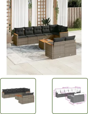 Produktbild von The Living Store 9-tlg. Garten-Sofagarnitur mit Kissen Grau Poly Rattan