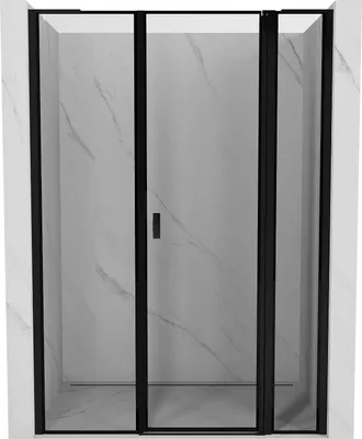 Image de Mexen Mist L Porte de douche battante droite 135 cm, cadre noir, noir - 8A4L-135-001-70-70-P