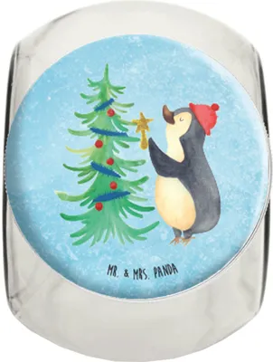 Produktbild von Mr. & Mrs. Panda Bonboniere Pinguin Weihnachtsbaum XL 2000ml - Eisblau - Geschenk, schraubglas, Winter, Teedose, Kaffeedose, glasbehälter, Vorratsdose, Frischhaltedose