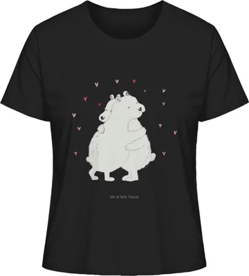Produktbild von Mr. & Mrs. Panda Damen Oberteil Eisbär Umarmen Größe XL - Schwarz - Geschenk, T-Shirt, Shirt, Lustige Sprüche, Sommershirt, Basic