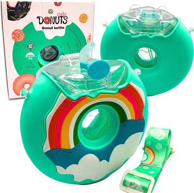 Immagine prodotto di Bottiglia d'acqua con cannuccia Donut Rainbow in silicone 380 ml