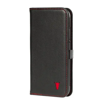 Image de étui en cuir pour iPhone 11 Pro (avec fonction de support) - Noir avec détail rouge