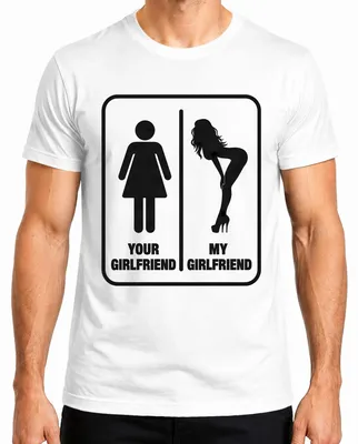 Productafbeelding van "Jouw vriendin, mijn vriendin. Grappig, y, sarcastisch heren T-shirt, wit, maat S."