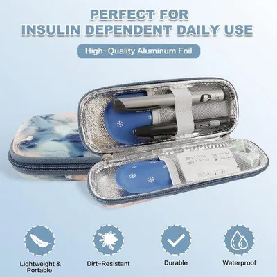 Produktbild von Diabetiker-Reisetasche mit 2 Nylon-Kühlboxen für Insulin-Spritzen, Insulin-Spülbecken und andere Diabetiker-Zubehör, EVA-Dämmung, Rosa