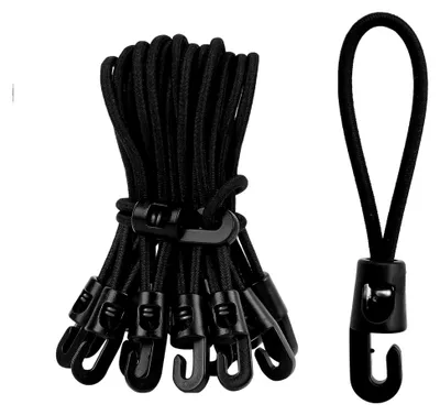 Produktbild von 10 cm elastisches Seil mit Haken, 25 Stück Planenspanner, Zeltspanner in Schwarz