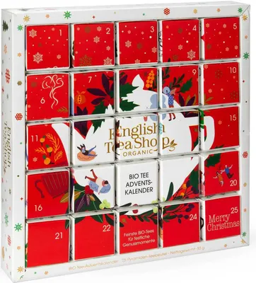 Produktbild von ETS - Puzzle Tee Adventskalender "Red Christmas", 25 x BIO Tees in Pyramidenbeuteln