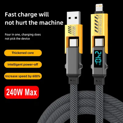 Produktbild von Digitalanzeige 4-in-1 PD 240 W USB-Typ-C-Datenkabel Schnellladung für iPhone Samsung Xiaomi Redmi OPPO Kabel Schnellladegerät 1,8 m