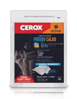 Immagine prodotto di CEROX ACTIVE, Cerotto Effetto Freddo-Caldo, Protegge da Dolori Reumatici e Muscolari, con Mentolo, 1 Busta Richiudibile da 5 Cerotti