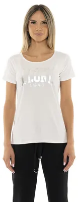 Produktbild von Damen Kurzarm-T-Shirt mit großem Logo „Silber“