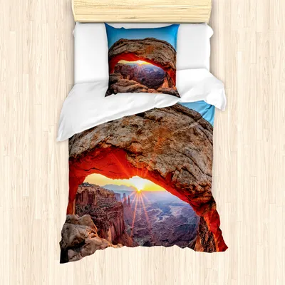 Produktbild von ABAKUHAUS USA Mantele, Utah Nationalpark, Milbensicher Allergiker geeignet mit Kissenbezügen, 135 cm x 200 cm - 80 x 80 cm, Pale Brown Sky Blue