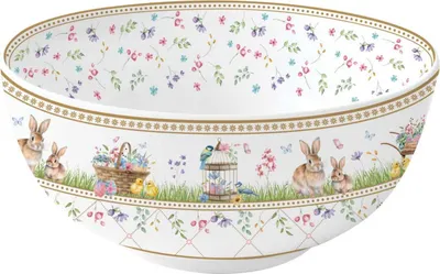 Produktbild von Servierschale SPRING BLOOM Hasen und Blumen D. 23cm aus Porzellan Easy Life