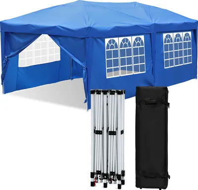 Image de Aopunly Pavillon 3 x 6m Pop Up Pliable Tente de jardin étanche, protection UV 50+ Pavillons Tentes de réception Tente de réception avec 4 côtés pour camping / jardin / mariage / plage Bleu
