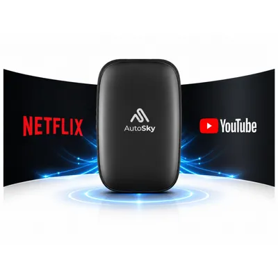 Immagine prodotto di AutoSky Wireless CarPlay & Android Auto Box Lite - AI Box con Netflix, YouTube, cablaggi, per iPhone e Android, Plug & Play
