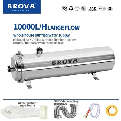 Zdjęcie produktu dla Domowy filtr do wody – centralny system oczyszczania wody – ultrafiltracja PVDF 0,01 μm – przepływ 10 000 l/h – stal nierdzewna – bezzasilaniowy