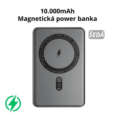 Obrázek produktu pro MOVESPEED 10000mAh magnetická powerbanka – ultra tenká bezdrátová externí baterie s 20W rychlonabíjením a 15W Qi nabíjením – šedá