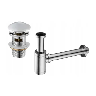 Produktbild von Mexen runder Waschbecken-Halbsiphon mit Keramik-Klick-Klack, mit Überlauf, Chrom/Weiß - 7992050-02