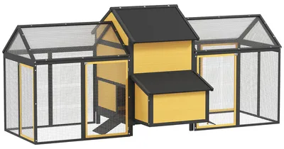 Produktbild von Hühnerstall Kleintierstall 2 Außengehege, 1 Nistkasten, 2 Rampen,Asphaltdach, wetterbeständig, Gelb