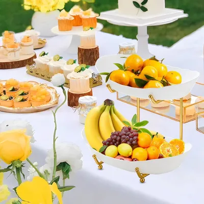 Produktbild von Dreistöckiges Serviertablett aus Acryl mit Metallständer für Obst, Desserts und Vorspeisen zur Küchendekoration und für Veranstaltungsdisplays