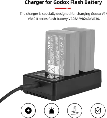 Zdjęcie produktu dla Przenośna 2-gniazdowa ładowarka do akumulatorów do lamp błyskowych Godox V1/V860III serii VB26A/VB26B/VB30
