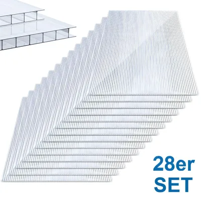 Produktbild von Eikuavons 28x Polycarbonat Hohlkammerplatten 4mm Transparent Hohlkammerstegplatten UV-Beständigen Für Gewächshaus Carports