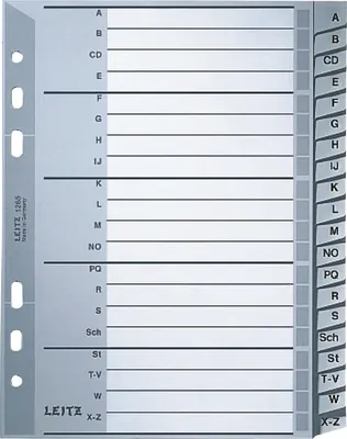 Produktbild von Leitz Register A-Z - DIN A5 - Kunststoff - grau - 20 Blatt