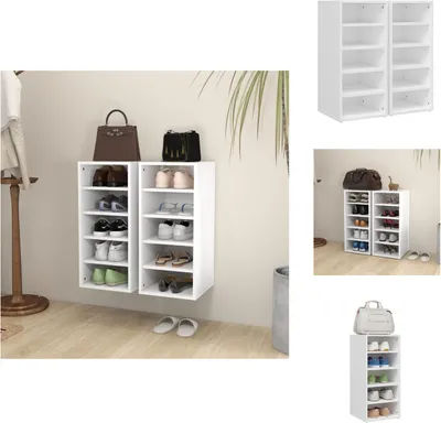 Image de vidaXL Armoires à chaussures 2 pcs. Blanc 31,5x35x70 cm Bois composite - Étagères à chaussures & Armoires à chaussures