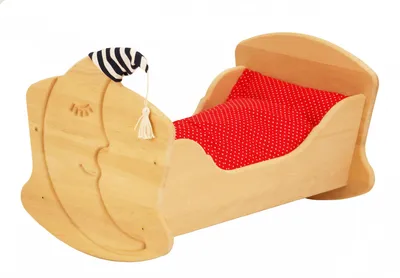 Produktbild von Drewart Puppenwiege aus Holz mit Bettzeug rot, Puppenbett, Holzspielzeug 933-3017