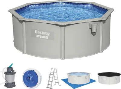 Produktbild von Bestway® Hydrium™ Stahlwandpool Komplett-Set mit Sandfilteranlage Ø 366 x 122 cm , granitgrau, rund