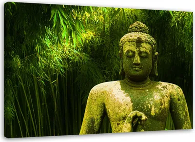 Produktbild von Leinwandbild buddha bambus wald natur 100x70 cm Feeby grün wandbild bereit zum aufhängen