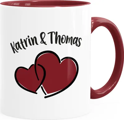 Produktbild von Kaffee-Tasse Herzen personalisiert anpassbare Namen Liebe Geschenk Valentinstag Jahrestag SpecialMe® inner-bordeaux Keramik-Tasse