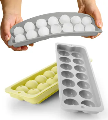 Produktbild von Blumtal Eiswürfelformen Silikon 3er Set - 14er Eiswürfelform mit Deckel - BPA-freie Silikon Eiskugelform -Silikonform Eiswürfel rund - Grau + Gelb