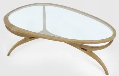 Produktbild von Casa Padrino Luxus Art Deco Couchtisch Hellbraun 130 x 88 x H. 46 cm - Edler Massivholz Wohnzimmertisch mit Glasplatte - Wohnzimmer Möbel