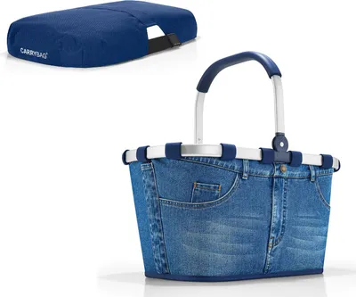 Produktbild von reisenthel SET carrybag Einkaufskorb Korb jeans BK4063 + Cover blau BP4059