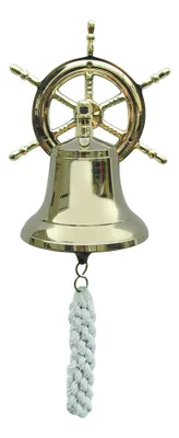 Produktbild von Glocke mit Steuerrad als Wandhalterung aus Messing