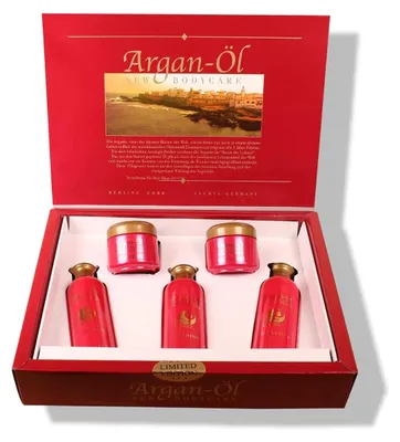 Produktbild von Original Arganöl 5-tlg. Pflege Set, Argan-Öl - Luxus aus der Natur für Haut und Haare, mit Vitamin E und Zellerneuerung aus Marokko, Geschenk