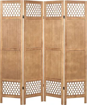 Obrázek produktu pro BELIANI Paraván z lehkého hnědého dřeva Paulownie MDF 4 panely skládací příčky obývací pokoj ložnice tradiční moderní design