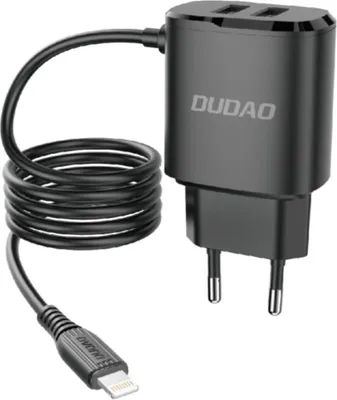 Zdjęcie produktu dla Dudao ładowarka 2x USB z kablem Lightning 12W - Czarny KP14090