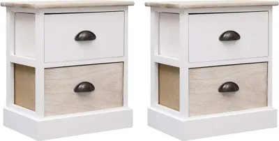 Obrázok produktu pre Nočné stolíky 2 ks, biela a prírodná 38x28x45cm,drevo paulovnie