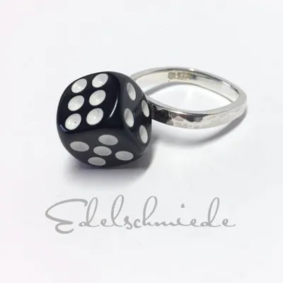 Produktbild von Edelschmiede925 schmaler Silberring 925/- mit schwarzem Glückswürfel Ringgröße 60