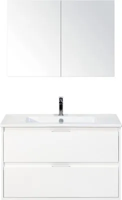 Obrázek produktu pro Koupelnový nábytkový set Porto 90 cm s keramickým umyvadlem bílá lesklá a zrcadlovou skříňkou