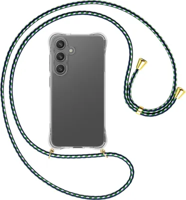 Produktbild von Handykette Backcover-Schutzhülle mit Band (Metall goldfarben) für Samsung S25 - grün/blau/weiß
