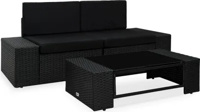 Obrázok produktu pre 3-dielna záhradná sedacia súprava čierna polyratanová