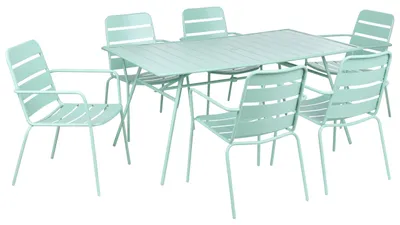 Produktbild von BELIANI Gartenmöbel Set Mintgrün Eisen 6-Sitzer Pulverbeschichtet Modernes Design Outdoormöbel Gartenmöbel Essgruppe Gartengarnitur