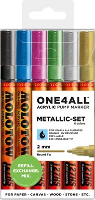 Produktbild von Molotow Acrylmarker One4All 127HS 2mm Etui Metallic-Set 6 Stück