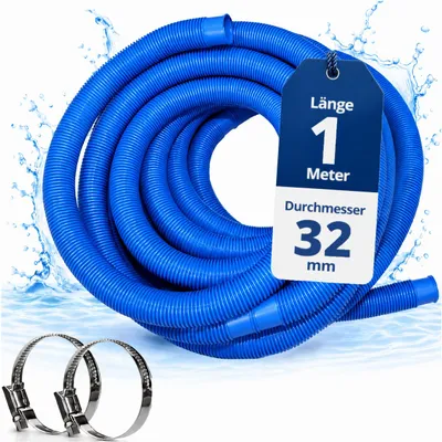 Produktbild von HAF Hochwertiger Pool Schwimmbadschlauch 32mm Blau 1 Meter | Poolschlauch für Garten & Schwimmbad | Solarschlauch + 2x Edelstahl Schlauchschellen