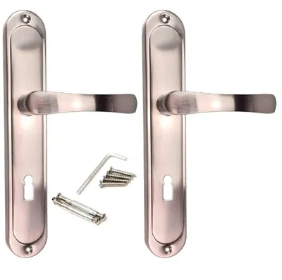 Two door handles with their accessories on a white background.