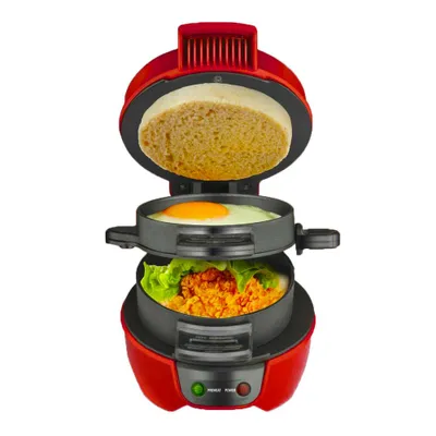 Produktbild von Tragbarer Burger-, Sandwich- und Omelett-Toaster, Frühstücks-Sandwich- und Hamburger-Maker mit Eierkocherring, antihaftbeschichtet für Pfannkuchen