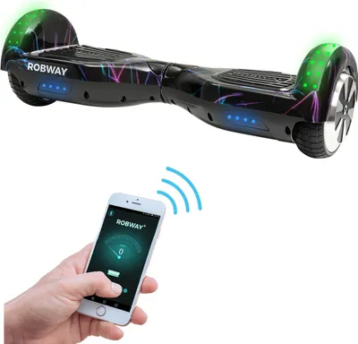 Produktbild von ROBWAY W1 Hoverboard | 700 Watt - 6,5 Zoll - 15 km/h - App - Bluetooth - LEDs - Für Erwachsene & Kinder - Self-Balance - Bis 120 Kg (Laserlight 2.0)