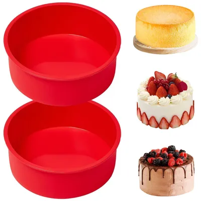 Produktbild von Silikon Backform Rund 15cm 2 Stück Rot BPA-Frei Kuchenform Backformen